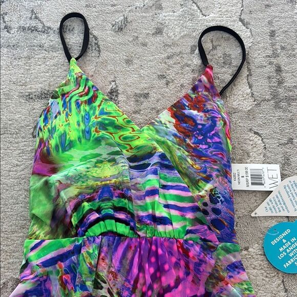 Green and Pink One Piece Swimwear with Vibrant Design - Picture 6 of 11